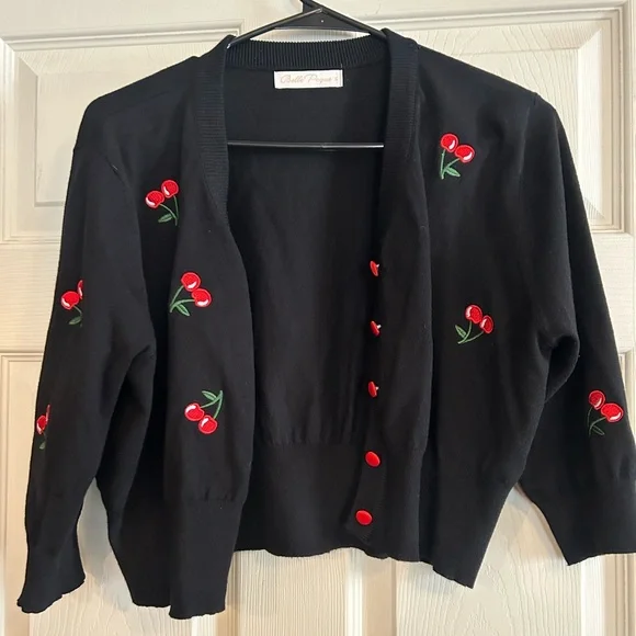 Cherry Embroidered Black Sweater - Picture 1 of 4